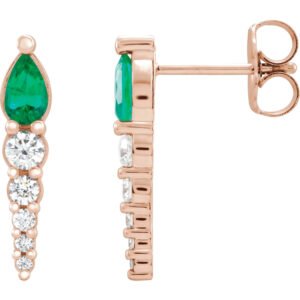 14K Rose Gold Pear Emerald Diamond Drop Earrings 1 4 CT