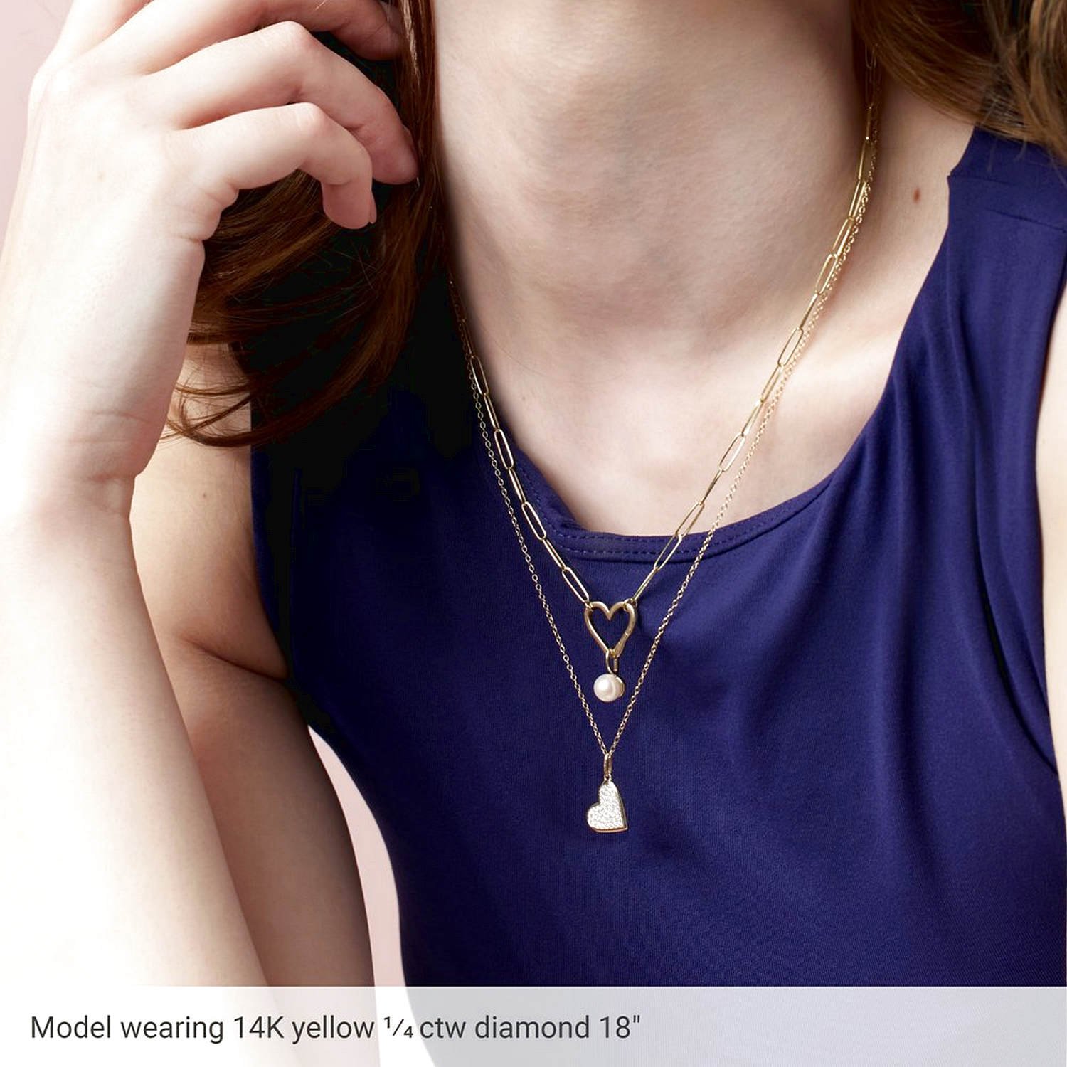 14K White Gold Diamond Heart Charm Pendant 1 4 Ct on model neck