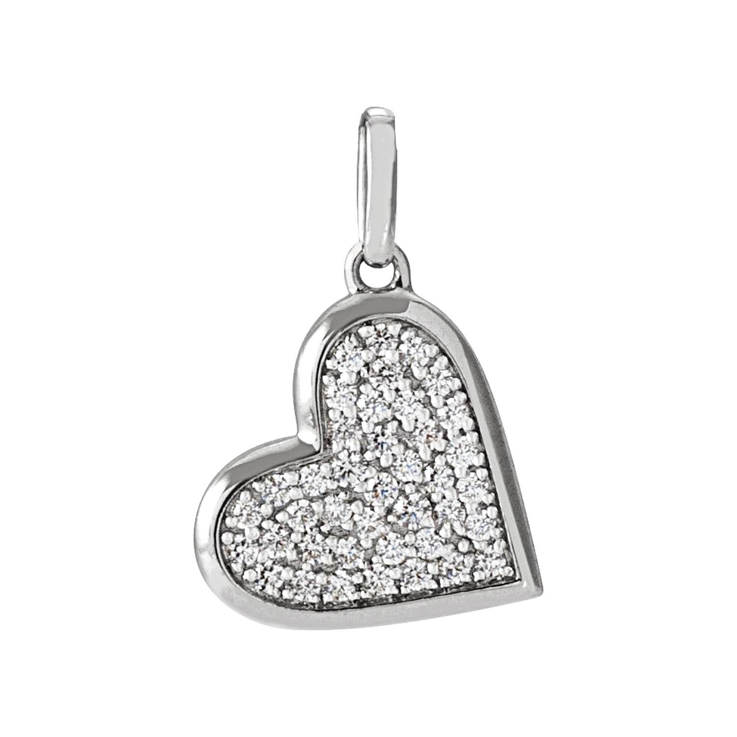14K White Gold Diamond Heart Charm Pendant 1 4 Ct