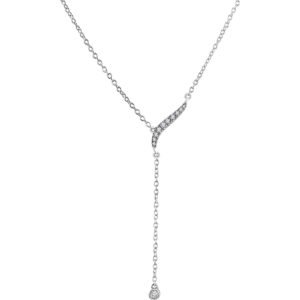 14K White Gold Freeform Diamond Lariat Necklace 1 10 cttw