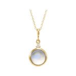 14K Yellow Gold Round Rainbow Moonstone Diamond Necklace