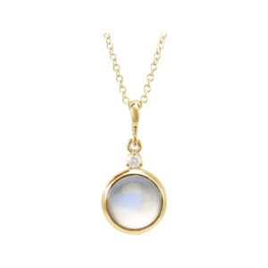 14K Yellow Gold Round Rainbow Moonstone Diamond Necklace