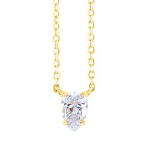 Pear Diamond Solitaire Necklace 1 3 CT 14K Yellow Gold (1)