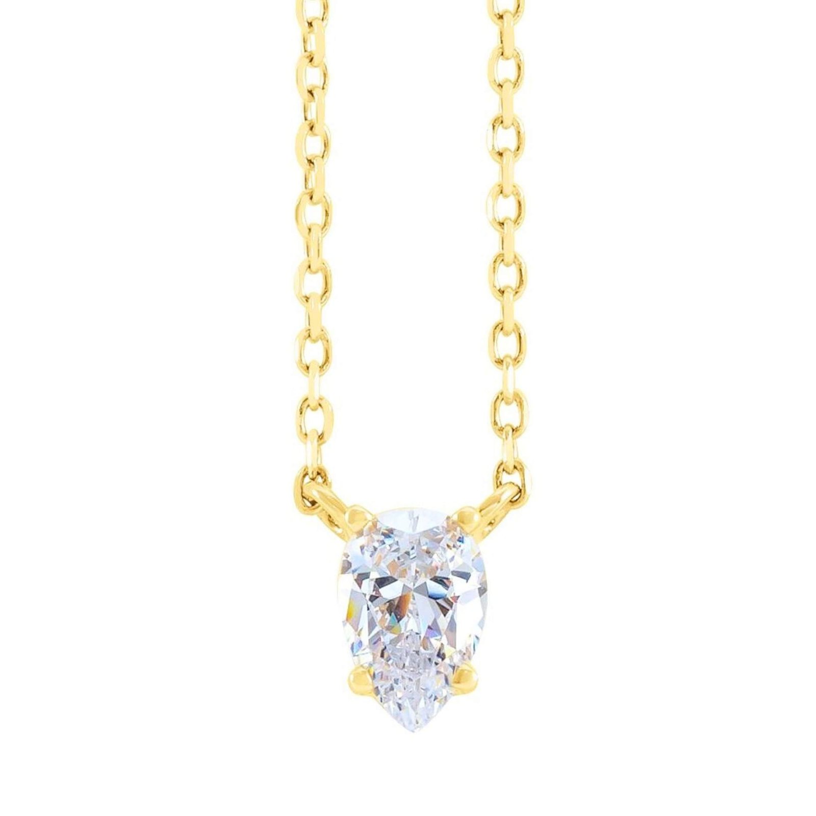 Pear Diamond Solitaire Necklace 1 3 CT 14K Yellow Gold (1)
